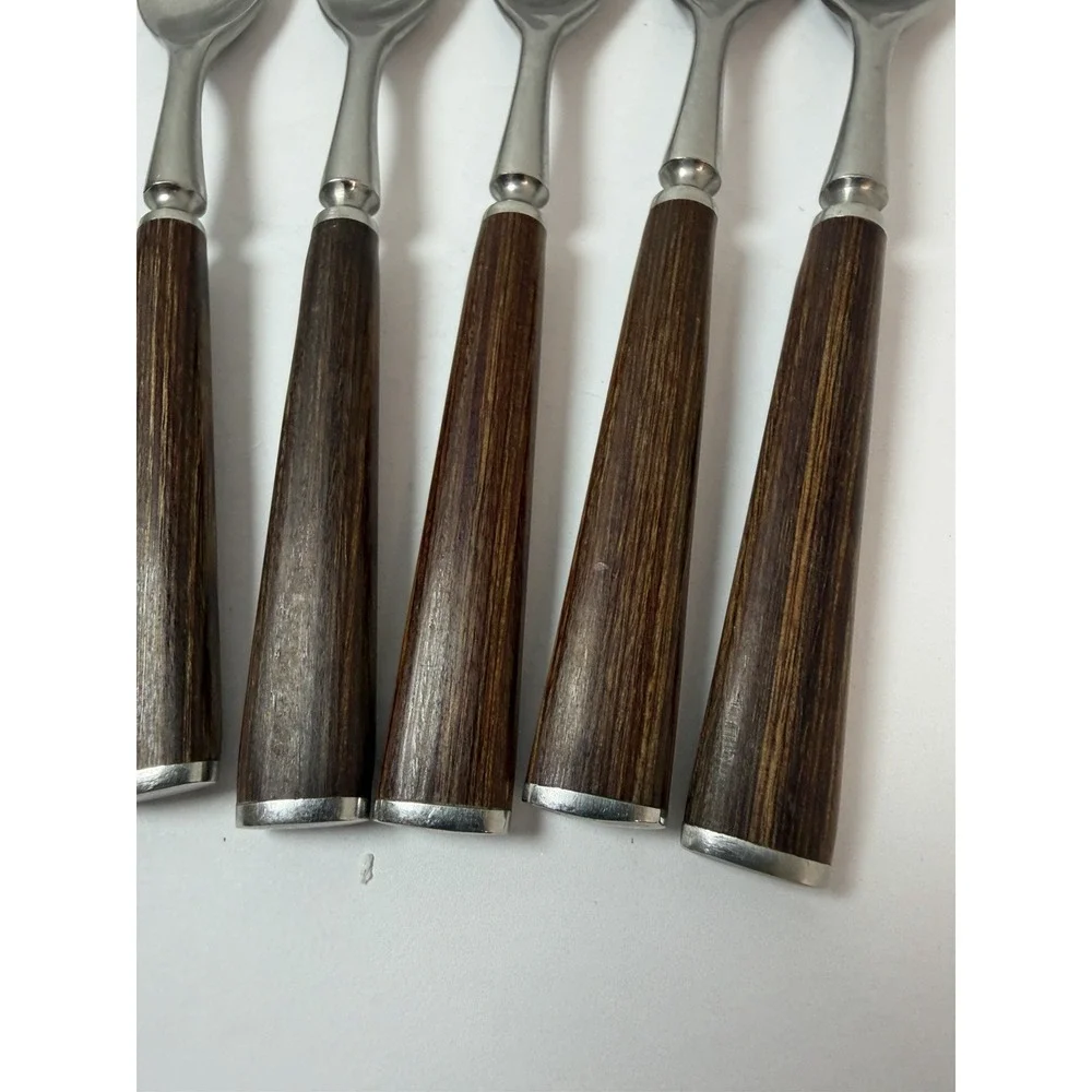MCM Dansk Wood Accent Stainless Steel Salad Forks Jens Quistgaard Lot 5
